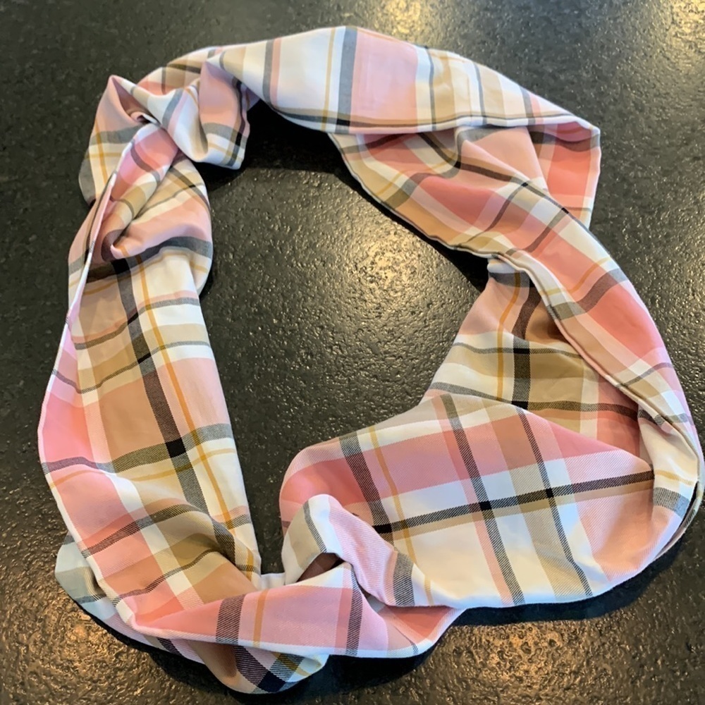 Infinity scarf with phone pocket blush gray khaki cream plaid soft & cozy